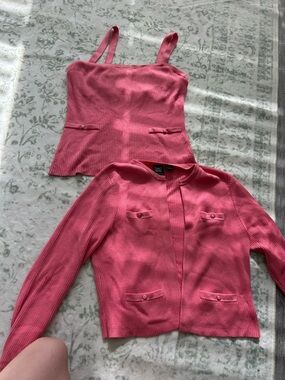 Etcetera Pink Ribbed Knit Tank & Jacket Set